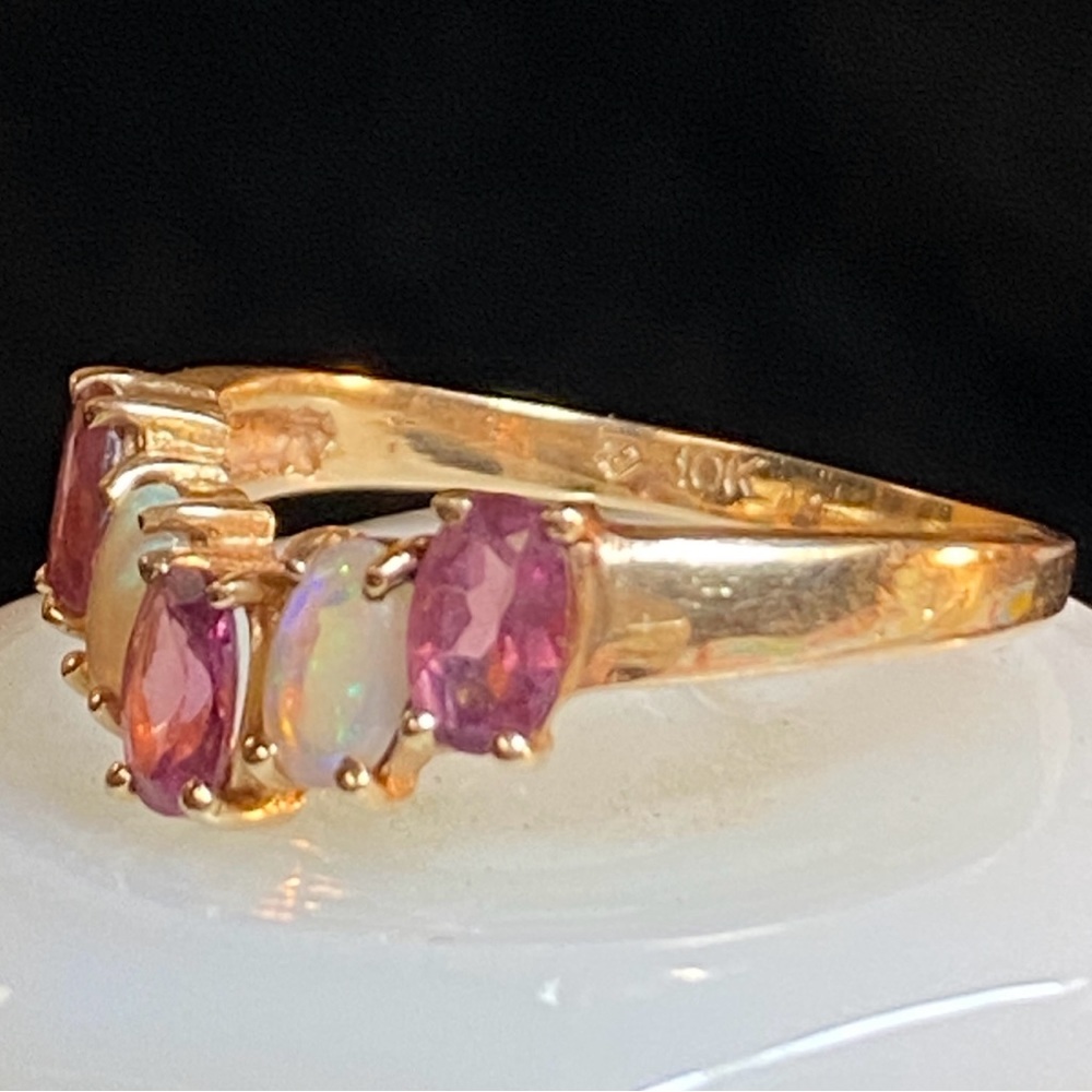 Vintage 10K Gold Opal + Amethyst 5-Stone Ring Sz 7 - Picture 4 of 11